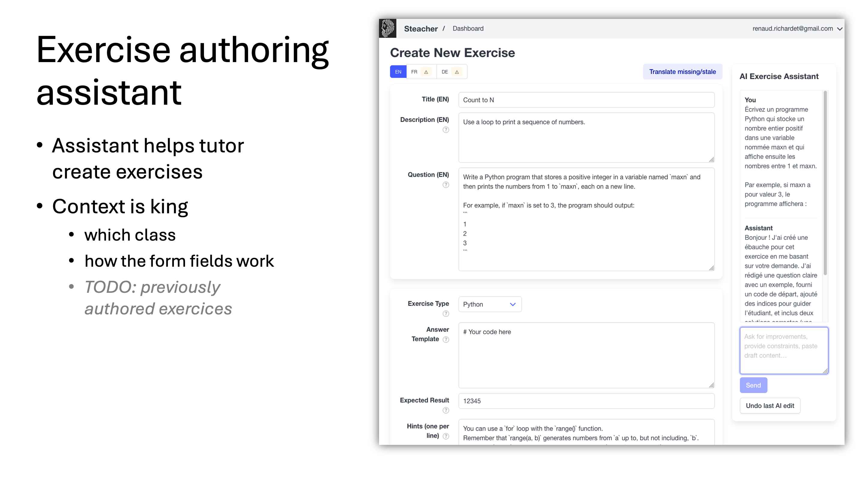 Exercise authoring assistant